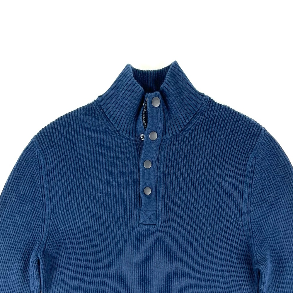 Express Solid Mock Neck Snap Zip Navy Sweater - image 4